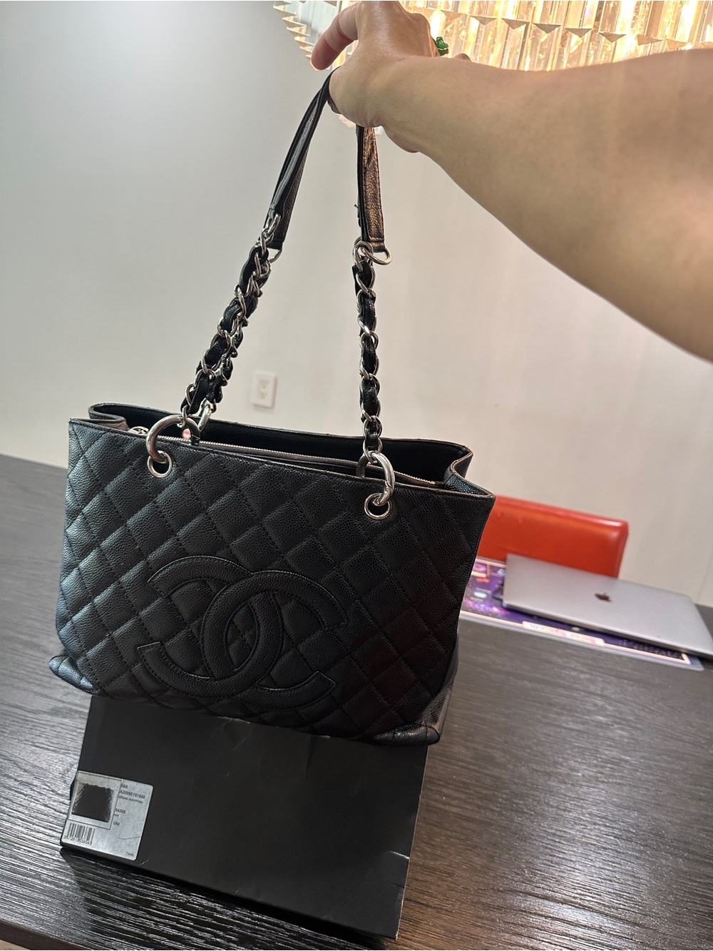CHANEL Black Quilted Leather Chain-Handle Tote